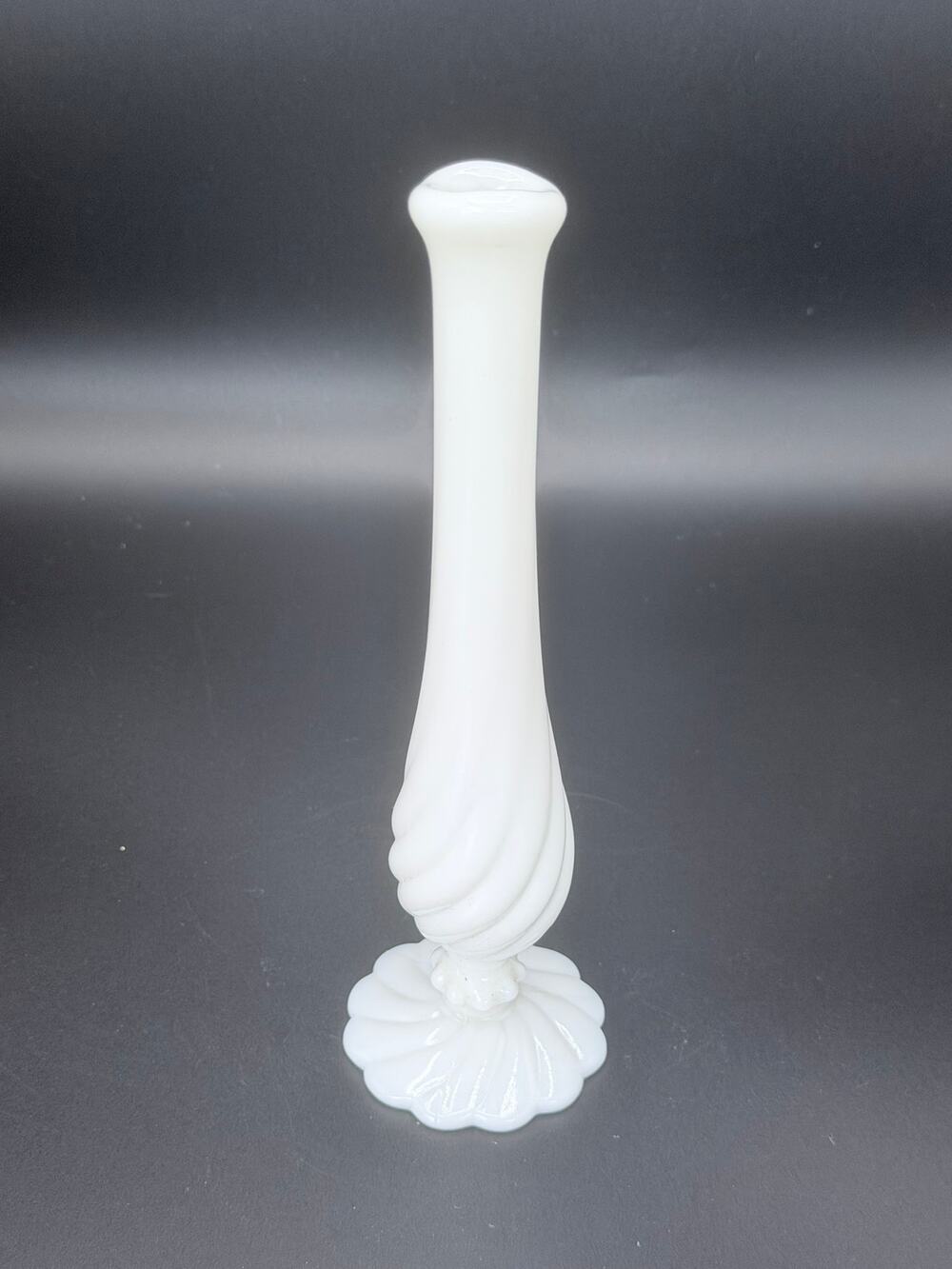 Vintage Fenton White Milk Glass Swirl Footed Bud Vase 9 Inch MCM